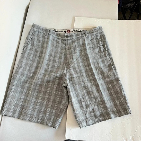 Tommy Bahama Size 36 Linen Silk Blend Shorts Blue Multi Plaid - Picture 1 of 7
